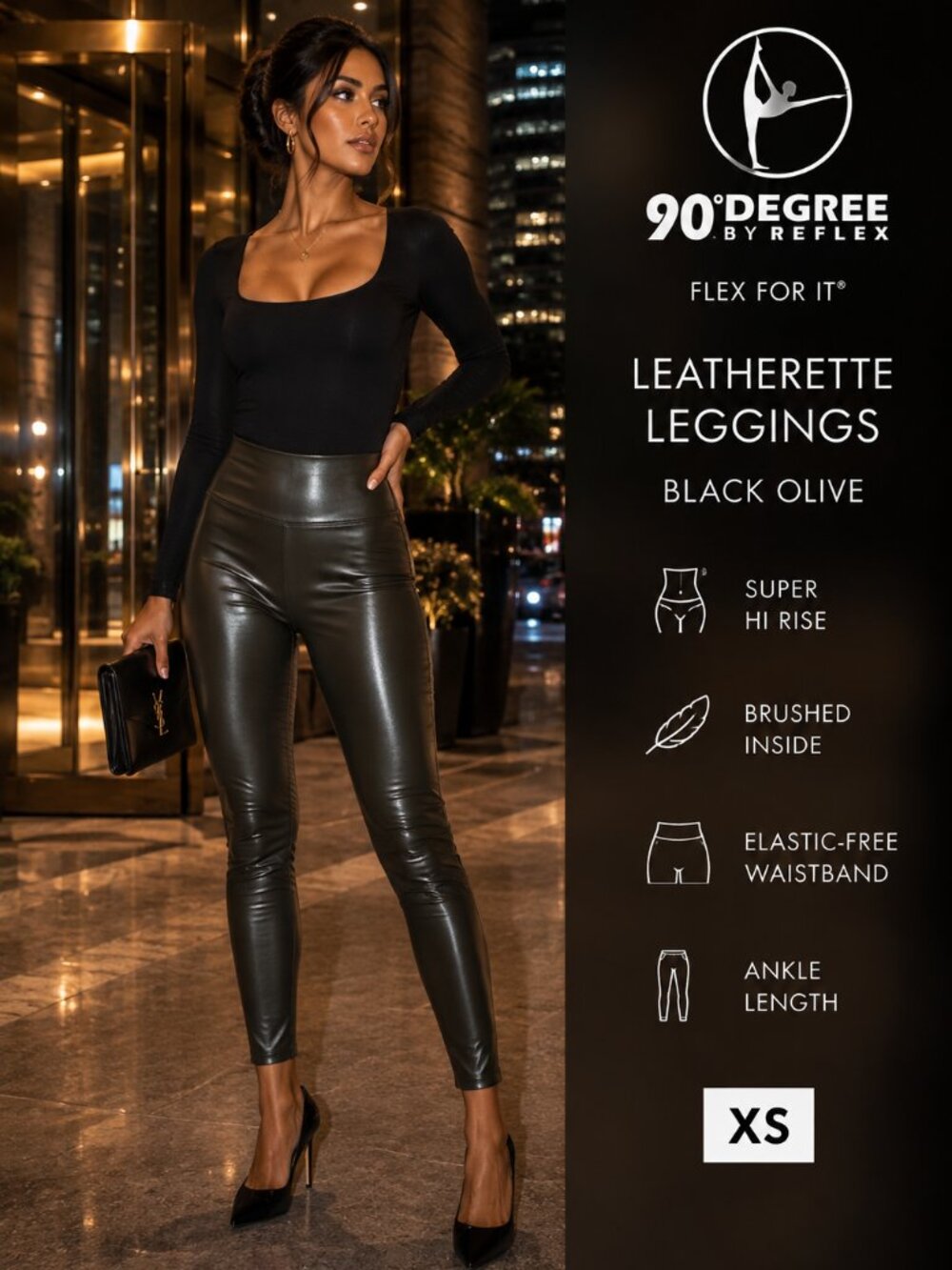 NWT 90 Degree by Reflex Leatherette Leggings XS Black Olive High Rise